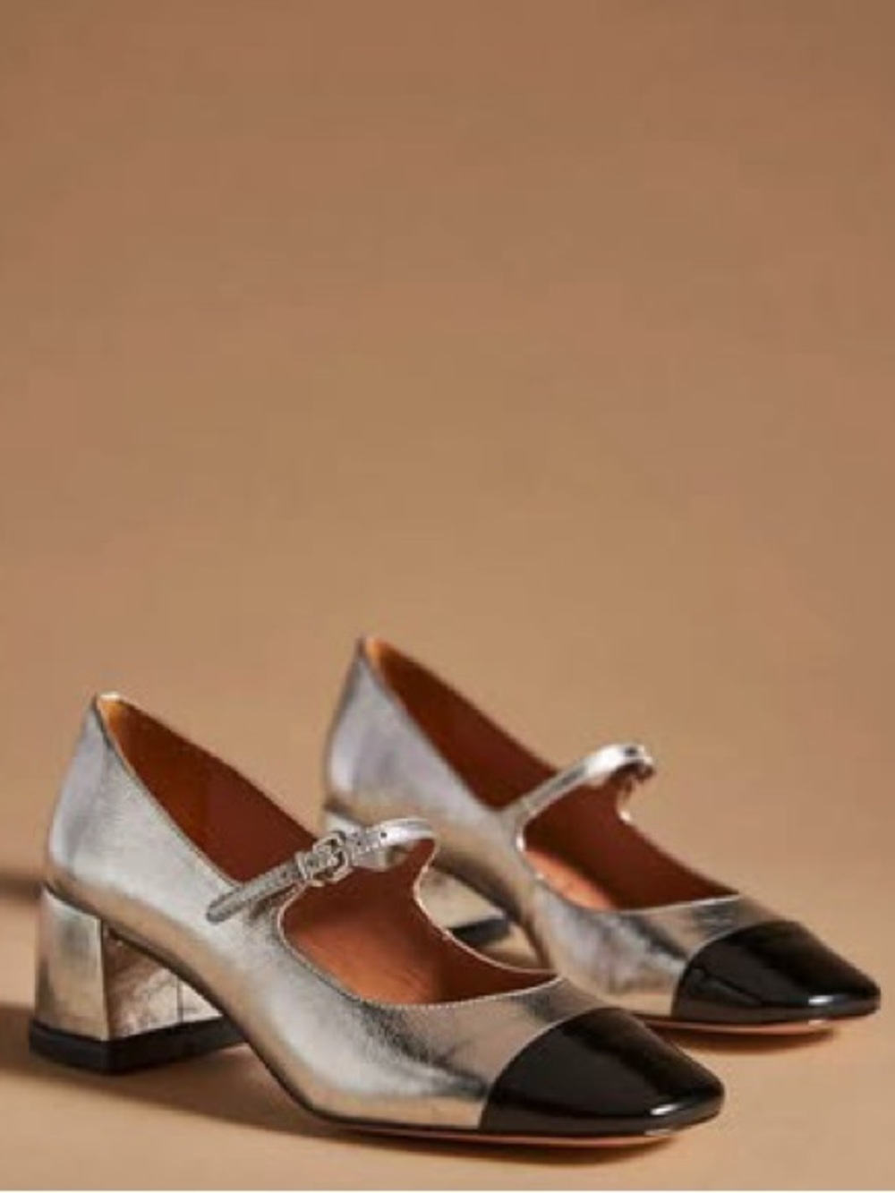 NWT Vicenza Leather Silver With Patent Leather  Black Tips Mary Jane Shoes